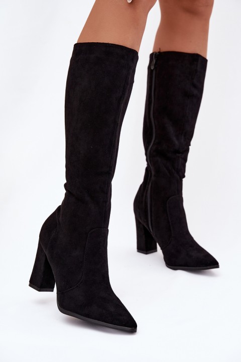Women's Heeled Boots Made of Eco Suede Lined Black Narille