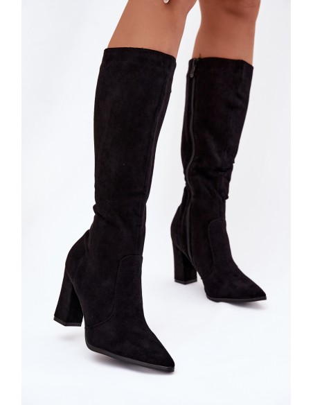 Women's Heeled Boots Made of Eco Suede Lined Black Narille