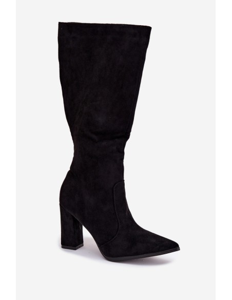 Women's Heeled Boots Made of Eco Suede Lined Black Narille