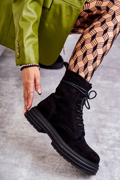 Women's Suede Boots Tied Black Afra