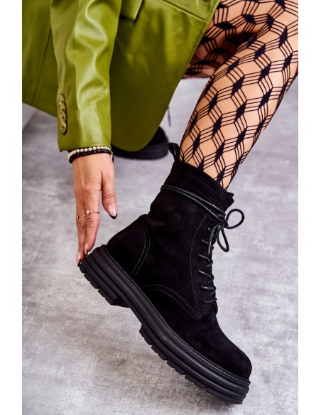 Women's Suede Boots Tied Black Afra