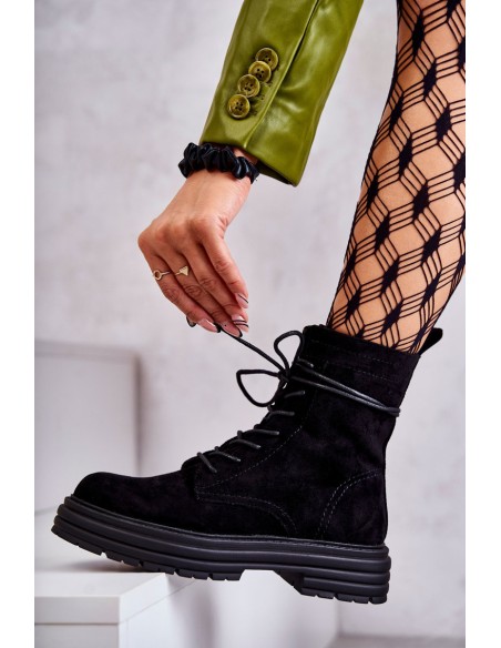 Women's Suede Boots Tied Black Afra