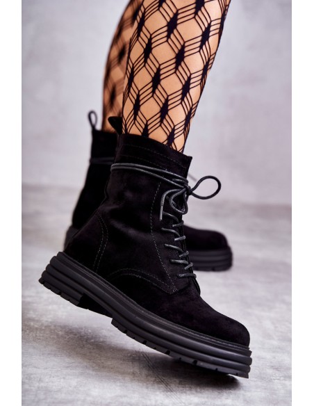 Women's Suede Boots Tied Black Afra