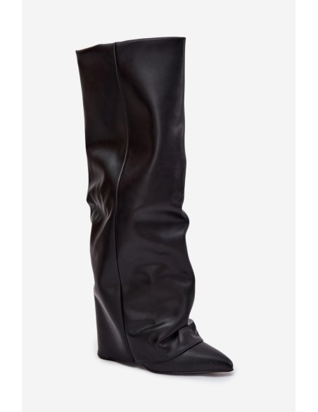 Insulated Women's Boots with Turned Cuff on Heel Black Elivira