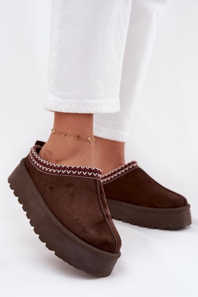Low Women's Snow Boots with Embroidery on Platform Chocolate Narirya