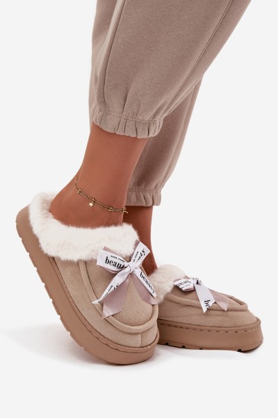 Women's slippers with fur and bow Beige Fenella 2