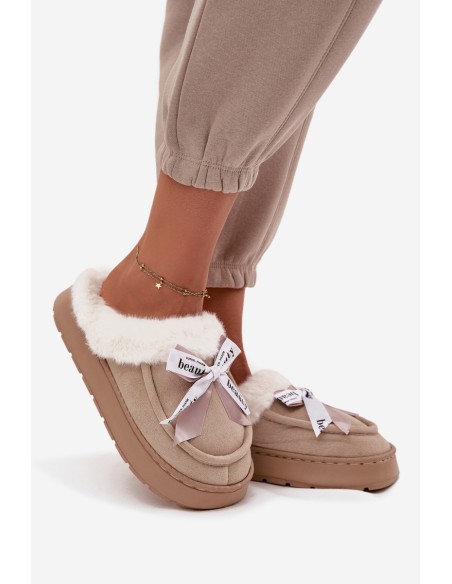 Women's slippers with fur and bow Beige Fenella
