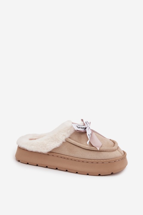 Women's slippers with fur and bow Beige Fenella