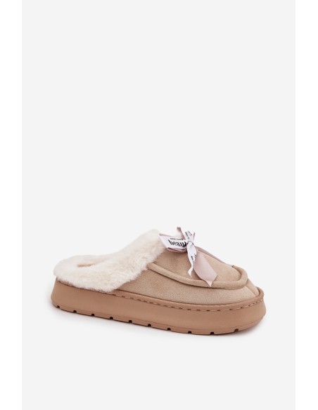 Women's slippers with fur and bow Beige Fenella