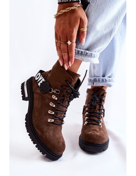 Suede Warm Boots With A Belt Dark Brown Aurelio