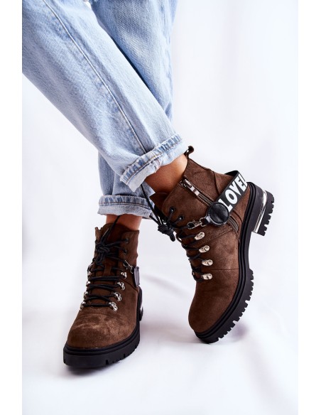 Suede Warm Boots With A Belt Dark Brown Aurelio