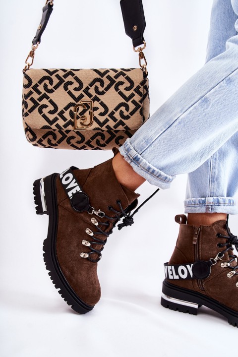 Suede Warm Boots With A Belt Dark Brown Aurelio