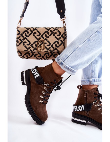 Suede Warm Boots With A Belt Dark Brown Aurelio