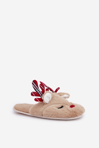 Christmas Slippers With Reindeer Motif Beige Sylaia 2