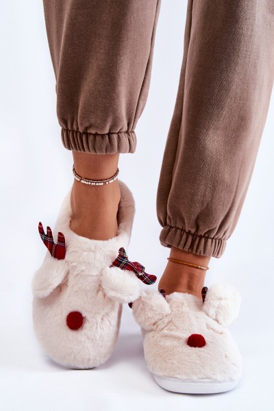 Women's Christmas Fur Slippers With Reindeer Creamy Claire