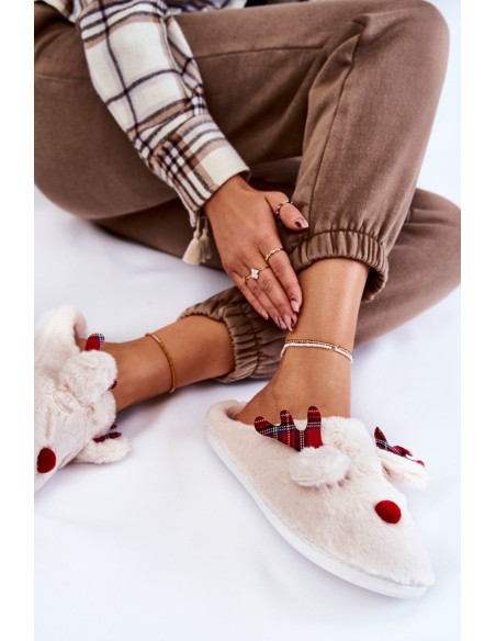 Women's Christmas Fur Slippers With Reindeer Creamy Claire