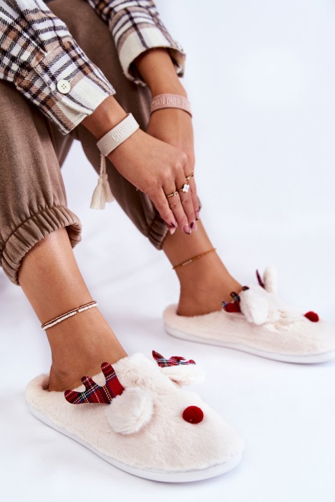 Women's Christmas Fur Slippers With Reindeer Creamy Claire