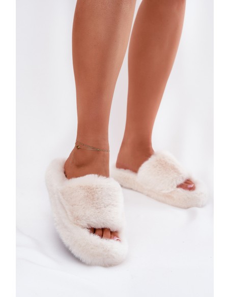Women Fur Slippers Light Beige Biella