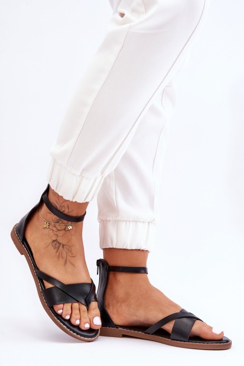 Women's Zipper Flat Flip Flops Black Rise Up!