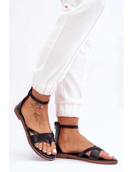 Women's Zipper Flat Flip Flops Black Rise Up!