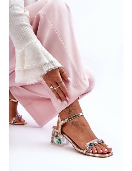 Moteriškos basutės su aukštakulniais ir kristalais, auksinės spalvos SBarski MR1037-01