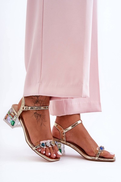 Women's Heeled Sandals with Crystals Gold SBarski MR1037-01 2