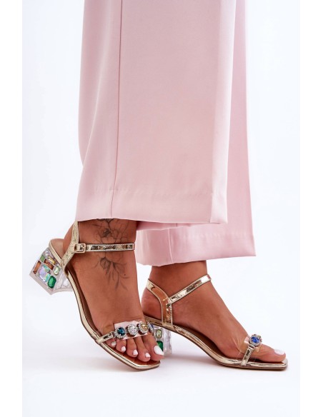 Moteriškos basutės su aukštakulniais ir kristalais, auksinės spalvos SBarski MR1037-01