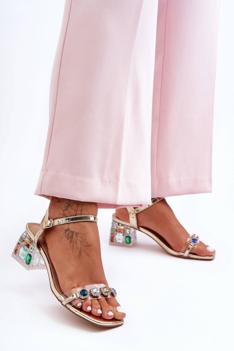 Moteriškos basutės su aukštakulniais ir kristalais, auksinės spalvos SBarski MR1037-01