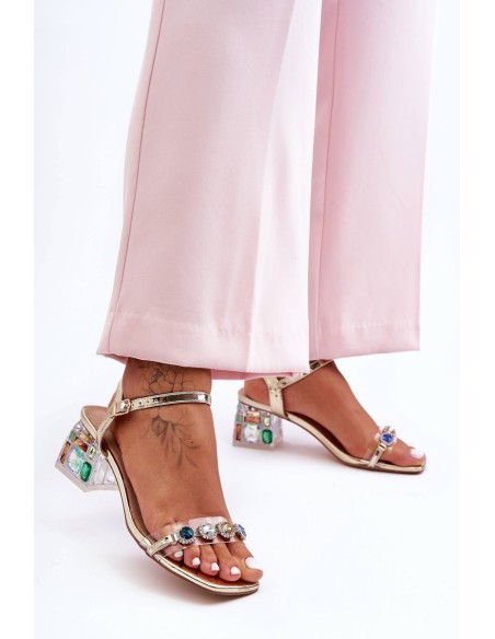 Moteriškos basutės su aukštakulniais ir kristalais, auksinės spalvos SBarski MR1037-01