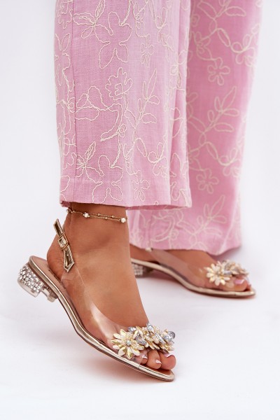 Transparent Sandals On Low Heel With Decoration D&A MR51-709 Golden