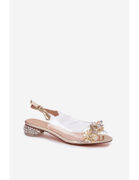 Permatomos basutės žemu kulnu ir dekoracijomis D&A MR51-709 auksinės