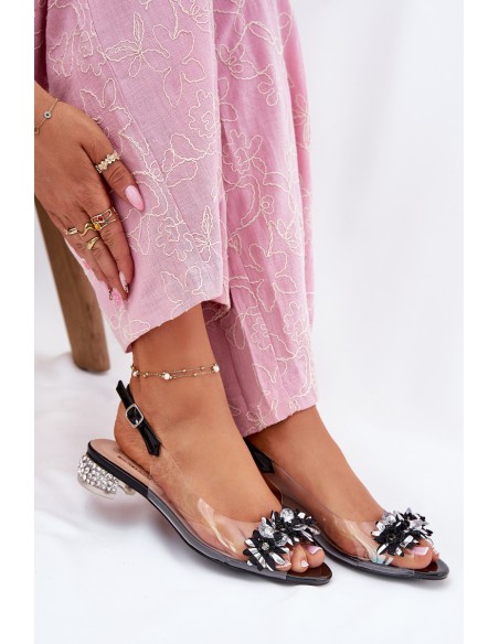 Transparent Low Heel Sandals With Decoration D&A MR51-709 Black