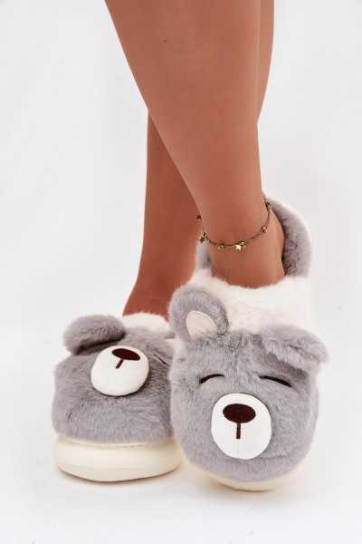 Furry slippers with bear motif gray Galine