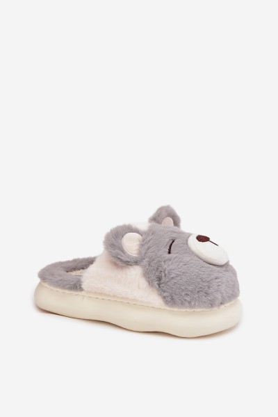 Furry slippers with bear motif gray Galine 2