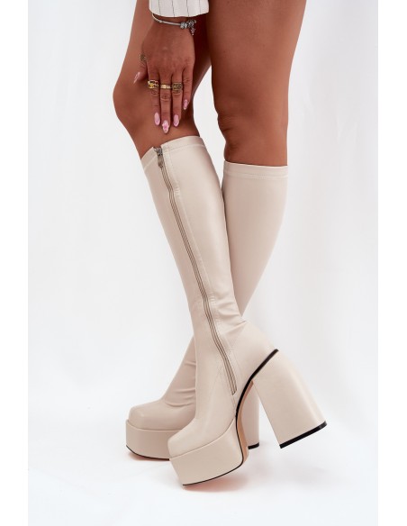 Women's Ankle Boots On A Heel And Platform Light Beige Yavira
