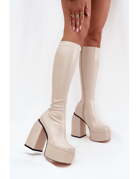 Women's Ankle Boots On A Heel And Platform Light Beige Yavira