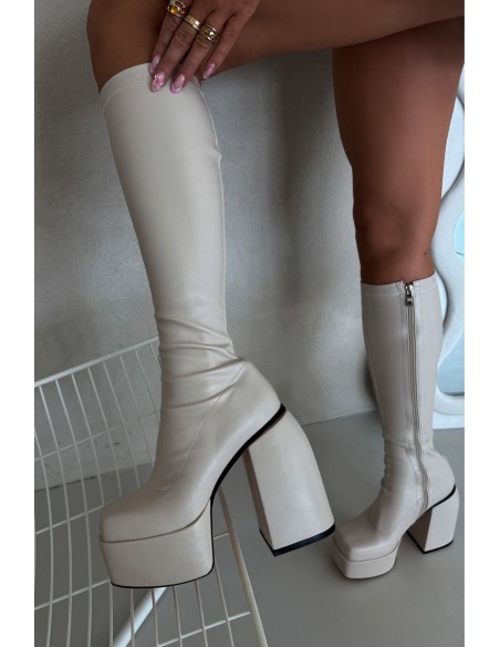 Women's Ankle Boots On A Heel And Platform Light Beige Yavira