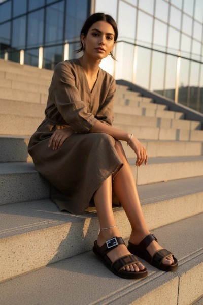 Women's Slippers With Gold Buckle Brown Fiorisse