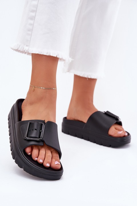 Womens Foam Slippers On Platform With Buckle Black Viasara