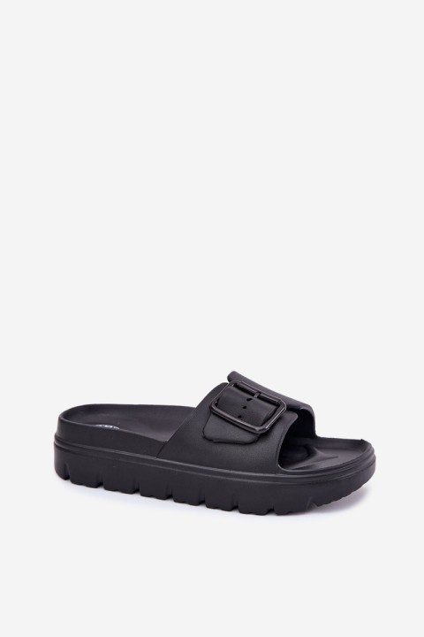 Womens Foam Slippers On Platform With Buckle Black Viasara