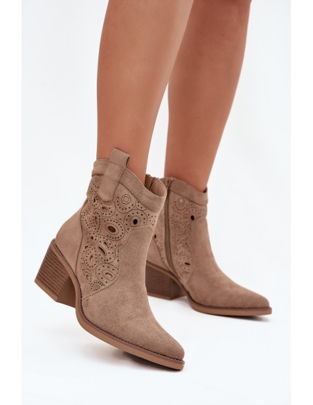 Women's Cowboy Boots with Openwork Pattern Beige Nolvina