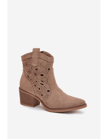Women's Cowboy Boots with Openwork Pattern Beige Nolvina