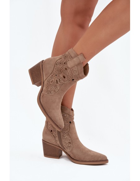 Women's Cowboy Boots with Openwork Pattern Beige Nolvina