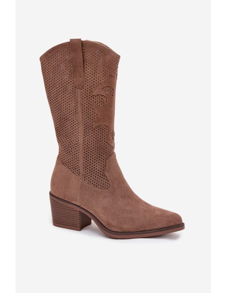 Openwork Cowboy Boots Women's Heeled Dark Beige Olivette