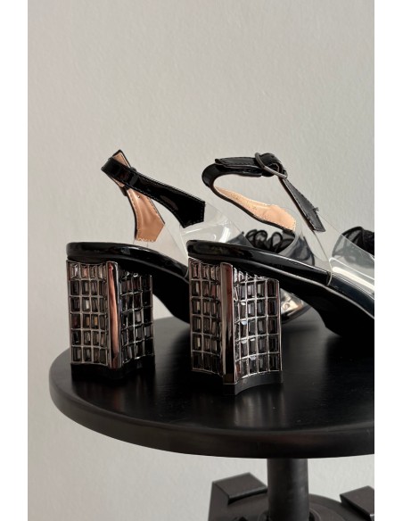 High heel sandals with decoration D&A MR52-238 Black