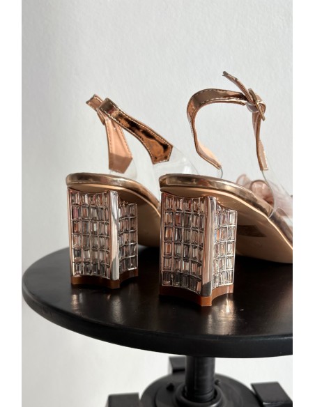 Heeled Sandals with Decoration D&A MR52-238 Pink Gold