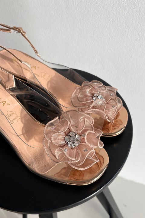 Heeled Sandals with Decoration D&A MR52-238 Pink Gold
