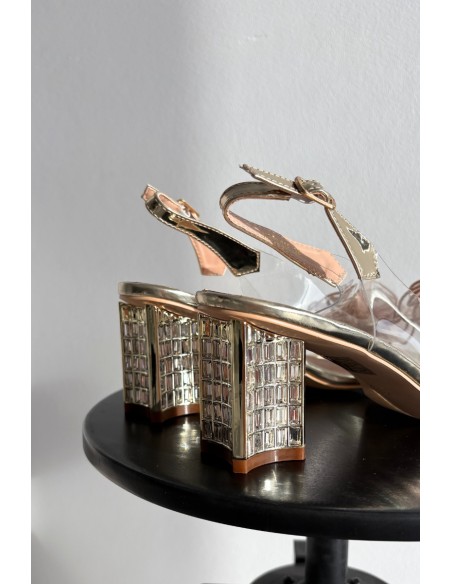 Block heel sandals with embellishment D&A MR52-238 Gold