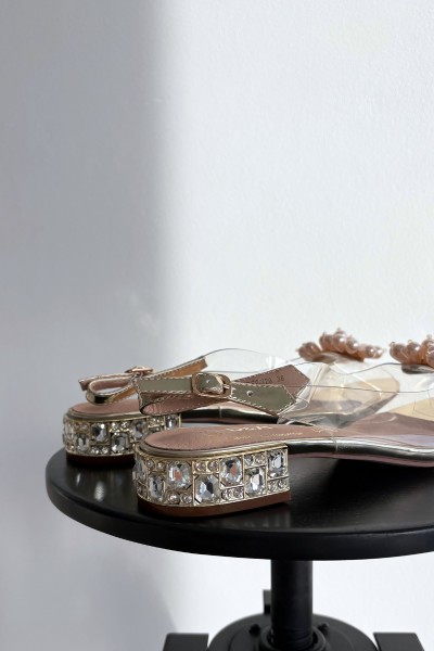 Transparent Low Heel Sandals with Decorative Details D&A MR52-229 Gold