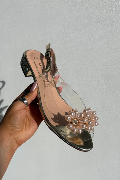 Transparent Low Heel Sandals with Decorative Details D&A MR52-229 Gold 2